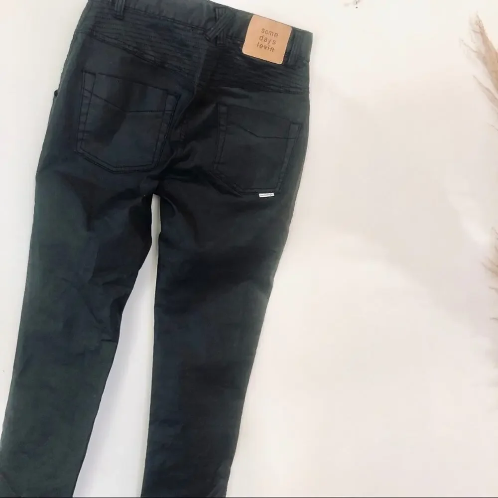 SOMEDAYS LOVIN REVOLVE Black Zip Moto Ribbed Ankle Coated Skinny Denim Jeans 26